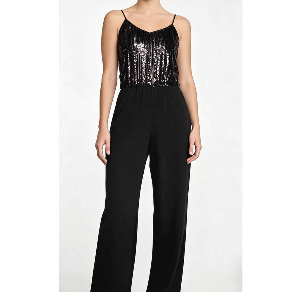 Ella Moss Roxie Jumpsuit Women M Black NWT Flaw Sequin Wide Leg Pockets